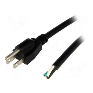 Cable | 3x16AWG | NEMA 5-15 (B) plug,wires | PVC | 5m | black | 13A | 125V