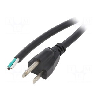 Cable | 3x16AWG | NEMA 5-15 (B) plug,wires | PVC | 1.5m | black | 13A