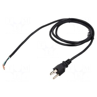 Cable | 3x18AWG | NEMA 5-15 (B) plug,wires | PVC | 1.8m | black | 10A