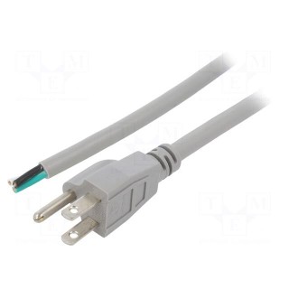 Cable | 3x16AWG | NEMA 5-15 (B) plug,wires | PVC | 1.5m | grey | 13A