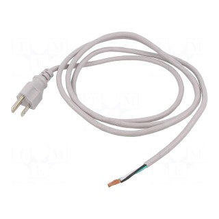 Cable | 3x18AWG | NEMA 5-15 (B) plug,wires | PVC | 1.8m | grey | 10A