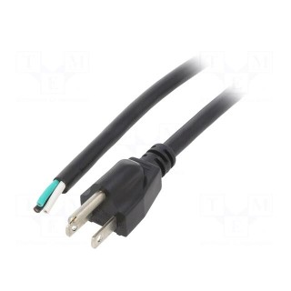 Cable | 3x16AWG | NEMA 5-15 (B) plug,wires | PVC | 1m | black | 13A | 125V