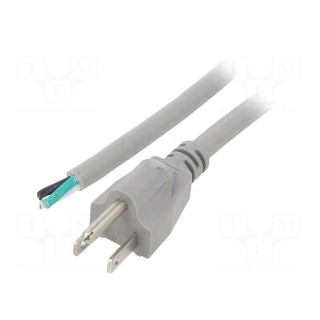 Cable | 3x16AWG | NEMA 5-15 (B) plug,wires | PVC | 1m | grey | 13A | 125V