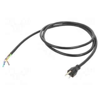 Cable | 3x14AWG | NEMA 5-15 (B) plug,wires | PVC | 2m | black | 15A | 125V