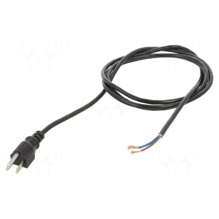 Cable | 3x18AWG | NEMA 5-15 (B) plug,wires | PVC | 2m | black | 7A | 125V