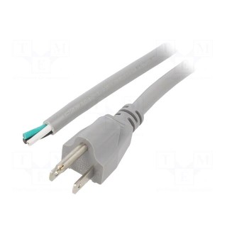 Cable | 3x16AWG | NEMA 5-15 (B) plug,wires | PVC | 2m | grey | 13A | 125V