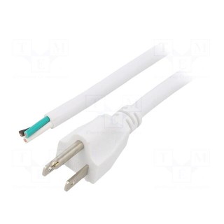 Cable | 3x16AWG | NEMA 5-15 (B) plug,wires | PVC | 1m | white | 13A | 125V