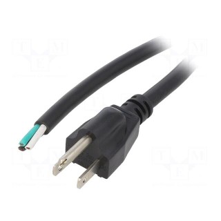 Cable | 3x16AWG | NEMA 5-15 (B) plug,wires | PVC | 3m | black | 13A | 125V