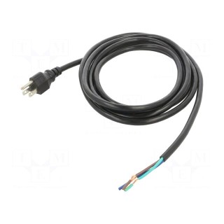 Cable | 3x16AWG | NEMA 5-15 (B) plug,wires | PVC | 3m | black | 13A | 125V