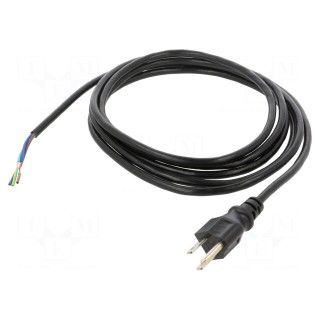 Cable | 3x18AWG | NEMA 5-15 (B) plug,wires | PVC | 3m | black | 10A | 125V