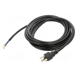 Cable | 3x18AWG | NEMA 5-15 (B) plug,wires | PVC | 4.6m | black | 10A