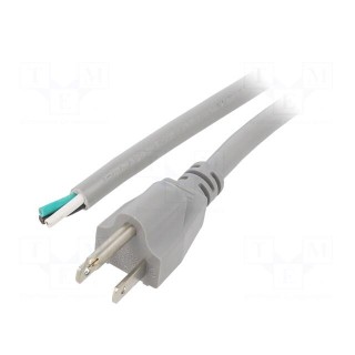 Cable | 3x16AWG | NEMA 5-15 (B) plug,wires | PVC | 5m | grey | 13A | 125V