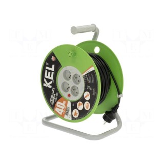 Extension lead | 3x1mm2 | reel | Sockets: 4 | PVC | black | 40m | 10A