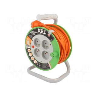 Extension lead | 3x1.5mm2 | reel | Sockets: 4 | PVC | orange | 10m | 16A
