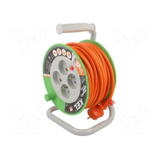 Extension lead | 3x1.5mm2 | reel | Sockets: 4 | PVC | orange | 15m | 16A