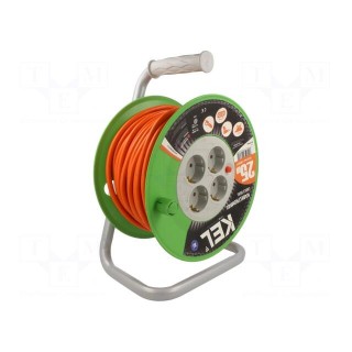 Extension lead | 3x1.5mm2 | reel | Sockets: 4 | PVC | orange | 25m | 16A