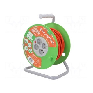 Extension lead | 3x1.5mm2 | reel | Sockets: 4 | PVC | orange | 30m | 16A