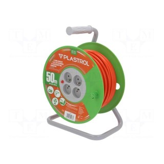 Extension lead | 3x1.5mm2 | reel | Sockets: 4 | PVC | orange | 50m | 16A