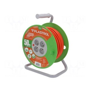 Extension lead | 3x1.5mm2 | reel | Sockets: 4 | PVC | orange | 50m | 16A