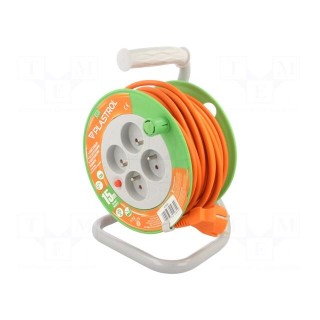 Extension lead | 3x1mm2 | reel | Sockets: 4 | PVC | orange | 15m | 10A