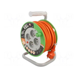 Extension lead | 3x1mm2 | reel | Sockets: 4 | PVC | orange | 20m | 10A