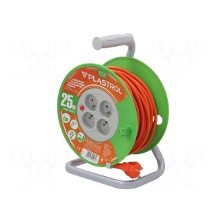 Extension lead | 3x1mm2 | reel | Sockets: 4 | PVC | orange | 25m | 10A