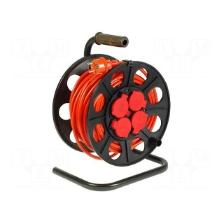 Extension lead | 3x2.5mm2 | reel | Sockets: 4 | PVC | orange | 25m | 16A