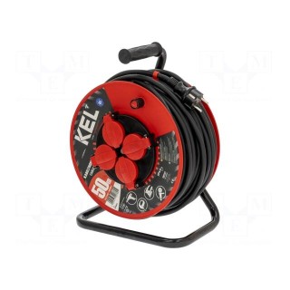 Extension lead | 3x2.5mm2 | reel | Sockets: 4 | rubber | black | 50m | 16A