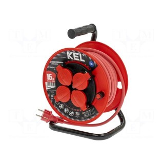 Extension lead | 3x1.5mm2 | reel | Sockets: 4 | rubber | red | 15m | 16A