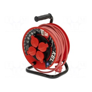 Extension lead | 3x1.5mm2 | reel | Sockets: 4 | rubber | red | 20m | 16A