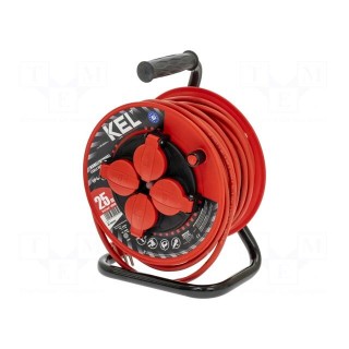 Extension lead | 3x1.5mm2 | reel | Sockets: 4 | rubber | red | 25m | 16A