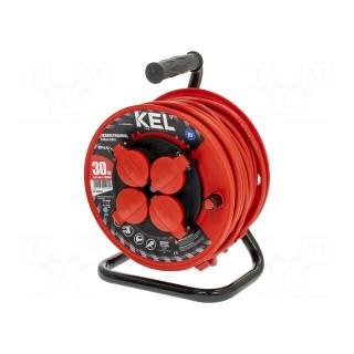 Extension lead | 3x1.5mm2 | reel | Sockets: 4 | rubber | red | 30m | 16A