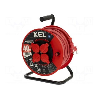 Extension lead | 3x1.5mm2 | reel | Sockets: 4 | rubber | red | 40m | 16A