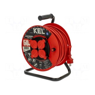 Extension lead | 3x1.5mm2 | reel | Sockets: 4 | rubber | red | 50m | 16A