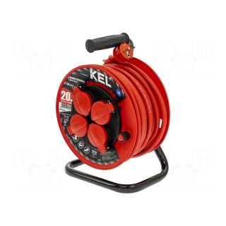 Extension lead | 3x2.5mm2 | reel | Sockets: 4 | rubber | red | 20m | 16A