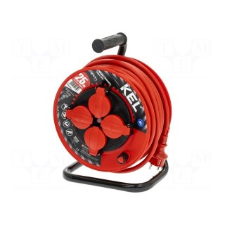 Extension lead | 3x2.5mm2 | reel | Sockets: 4 | rubber | red | 25m | 16A