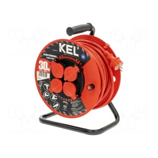 Extension lead | 3x2.5mm2 | reel | Sockets: 4 | rubber | red | 30m | 16A