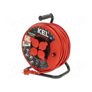 Extension lead | 3x2.5mm2 | reel | Sockets: 4 | rubber | red | 50m | 16A