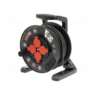 Extension lead | 3x1.5mm2 | reel,with non-rotating sockets | black