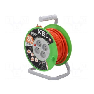 Extension lead | 3x1.5mm2 | reel | Sockets: 4 | PVC | orange | 25m | 16A