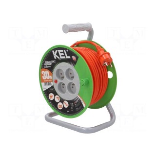 Extension lead | 3x1.5mm2 | reel | Sockets: 4 | PVC | orange | 30m | 16A