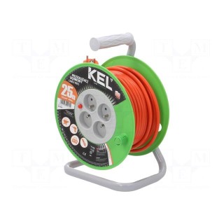 Extension lead | 3x1.5mm2 | reel | Sockets: 4 | PVC | orange | 25m | 16A
