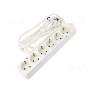 Extension lead | 3x1.5mm2 | Schuko | Sockets: 6 | white | 3m | 16A