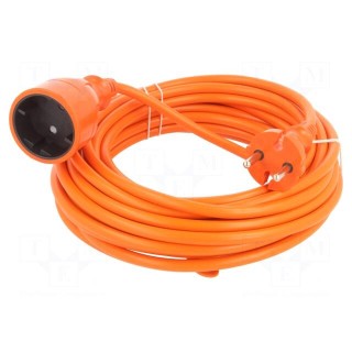Extension lead | 2x1.5mm2 | Sockets: 1 | PVC | orange | 10m | 16A