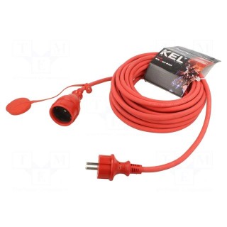 Extension lead | 3x1.5mm2 | Sockets: 1 | rubber | red | 10m | 16A