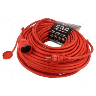 Extension lead | 3x2.5mm2 | Sockets: 1 | rubber | red | 50m | 16A