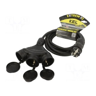 Extension lead | 3x1.5mm2 | Sockets: 3 | rubber | black | 5m | 16A