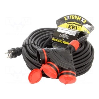 Extension lead | 3x2.5mm2 | Sockets: 3 | rubber | black | 25m | 16A