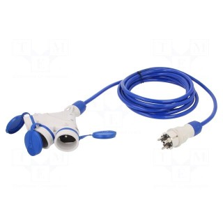 Extension lead | 3x2.5mm2 | Sockets: 3 | PUR | blue | 5m | 16A | EXTREM