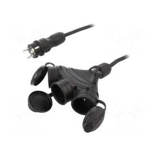 Extension lead | 3x2.5mm2 | Sockets: 3 | rubber | black | 5m | 16A | EXTREM